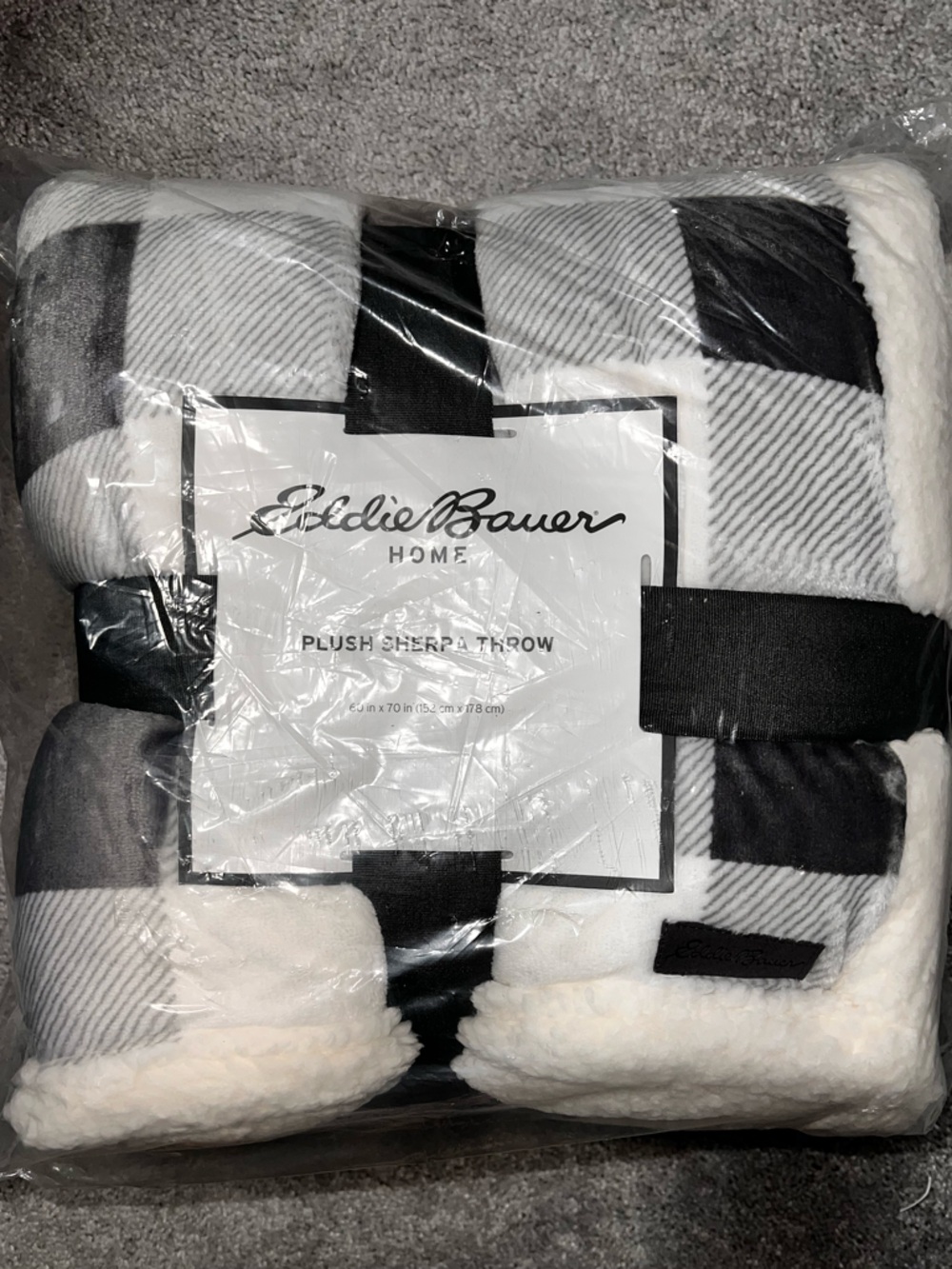 Eddie Bauer Black and White Buffalo Plaid Sherpa Throw